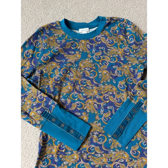 Sundance Women Teal Paisley Thermal Knit Roseanne Long Sleeve Top Large - Picture 2 of 7